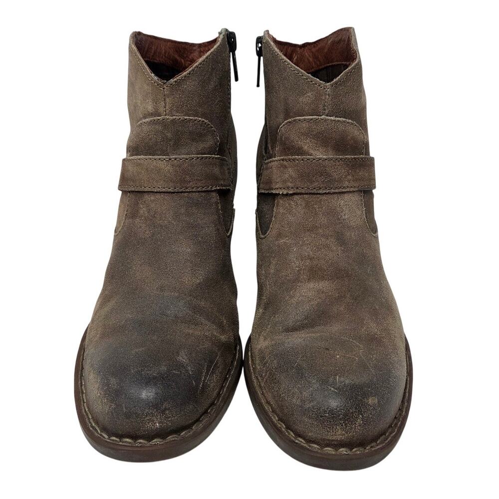 Born Brown Suede Leather Side Zip Carmel Harness Western Ankle Boots Size 9 M - Picture 4 of 10